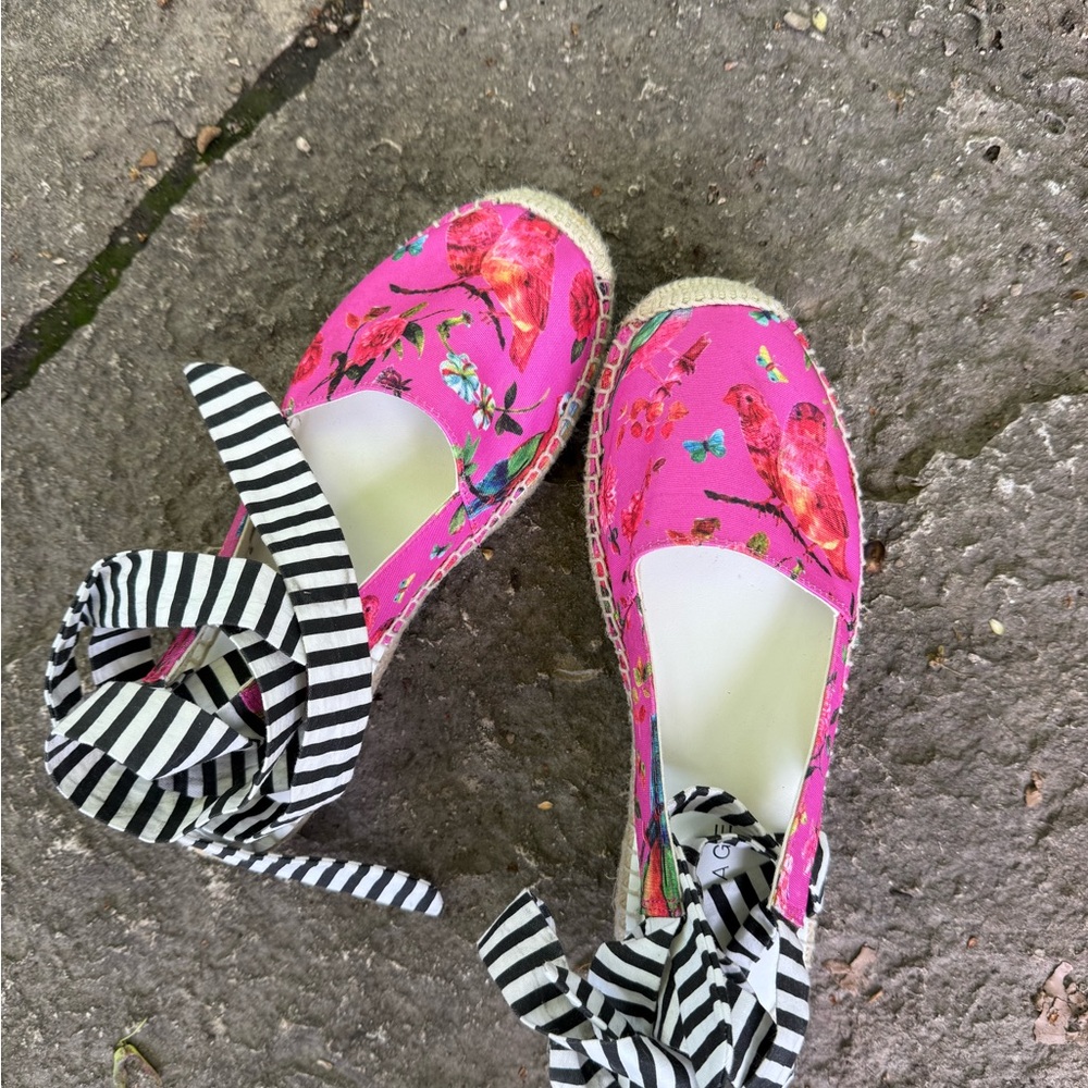 Floral Pink Rampage Espadrilles with Striped Ties
